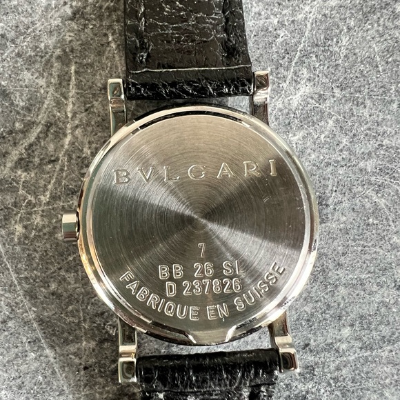 Bvlgari Diamond Black Face Stainless Steel & Black Leather Women's Watch BB26SL - Picture 6 of 13